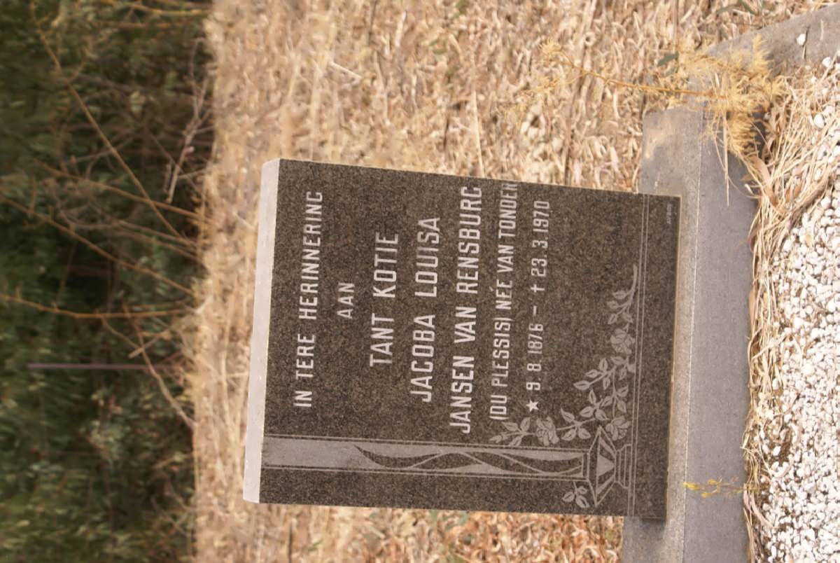 RENSBURG Jacoba Louisa, Jansen van voorheen DU PLESSIS nee VAN TONDER 1876-1970