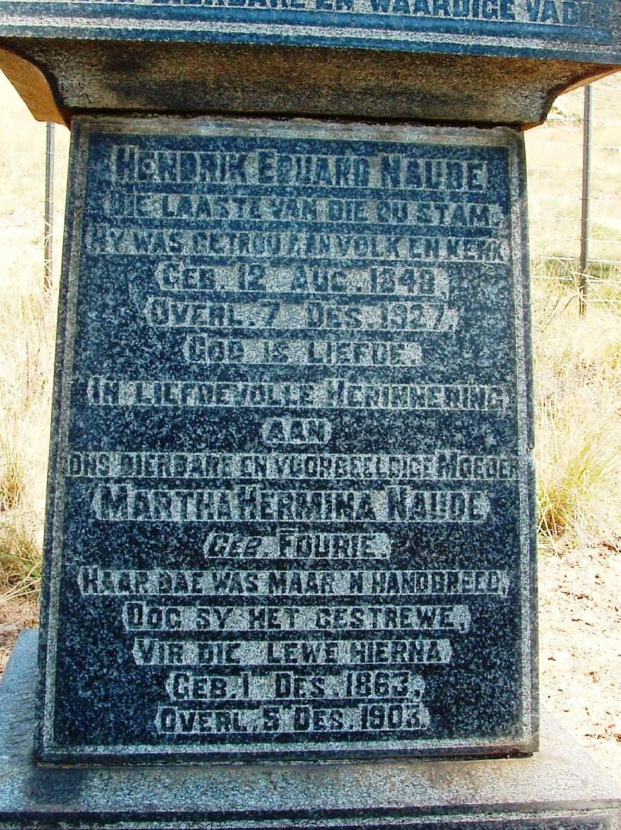 NAUDE Hendrik Eduard 1848-1927 &amp; Martha Hermina FOURIE 1863-1903
