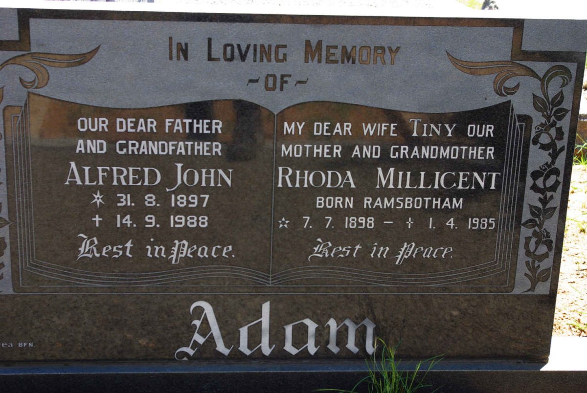 ADAM Alfred John 1897-1988 &amp; Rhoda Millicent RAMSBOTHAM 1898-1985