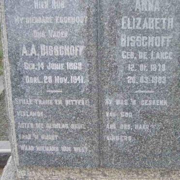 BISSCHOFF A.A. 1869-1941 &amp; Anna Elizabeth DE LANGE 1879-1983