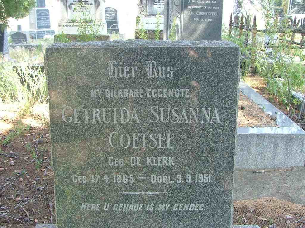 COETSEE Gertruida Susanna nee DE KLERK 1865-1951