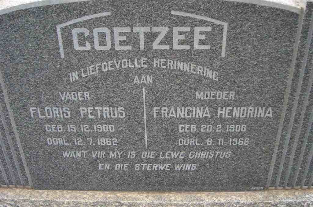 COETZEE Floris Petrus 1900-1962 &amp; Francina Hendrina 1906-1966