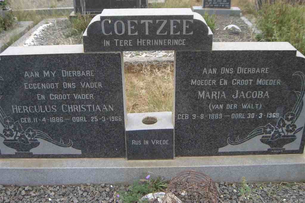 COETZEE Hercules Christiaan 1886-1966 &amp; Maria Jacoba VAN DER WALT 1889-1969