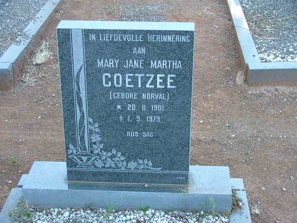 COETZEE Mary Jane Martha nee NORVAL 1901-1979