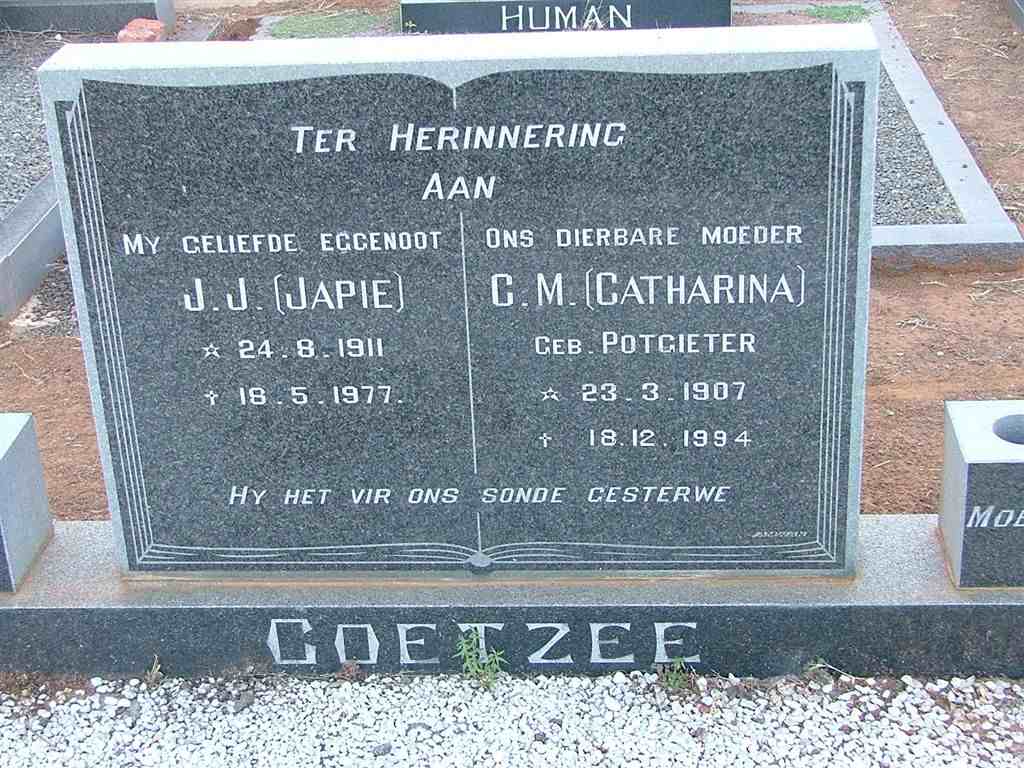 COETZEE J.J. 1911-1977 &amp; C.M. POTGIETER 1907-1994