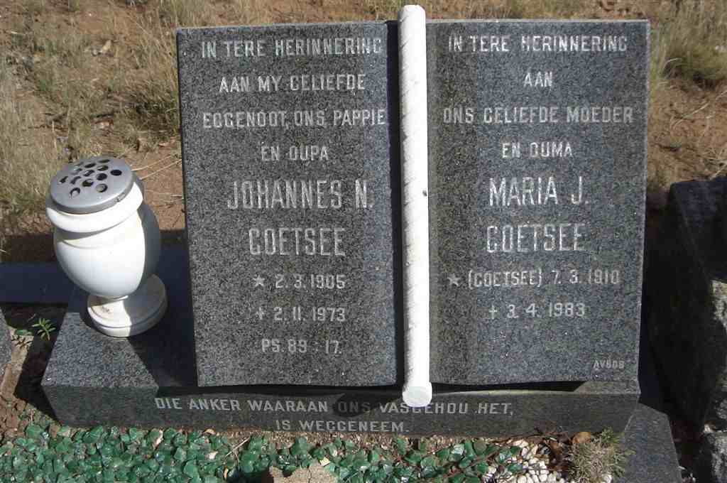 COETSEE Johannes N. 1905-1973 &amp; Maria J. COETSEE 1910-1983