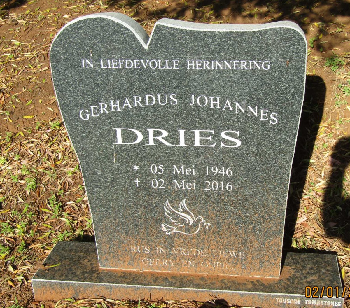 DRIES Gerhardus Johannes 1946-2016