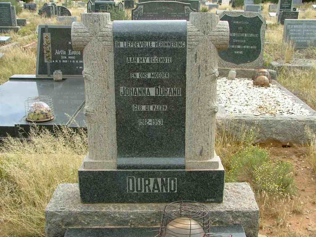 DURAND Johanna nee DE KLERK 1912-1953