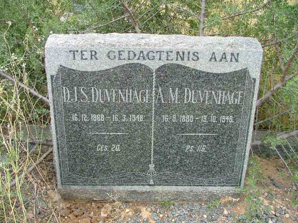 DUVENHAGE D.J.S. 1868-1948 &amp; A.M. 1880-1948
