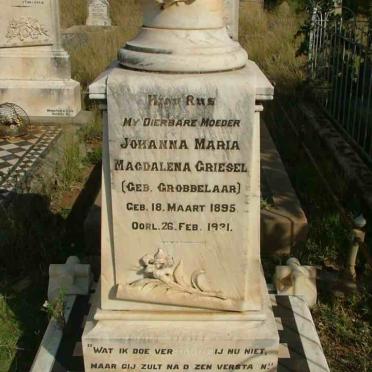 GRIESEL Johanna Maria Magdalena nee GROBBELAAR 1895-1931