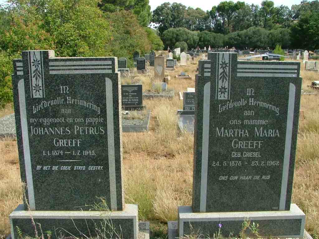 GREEFF Johannes Petrus 1874-1945 &amp; Martha Maria GRIESEL 1878-1962