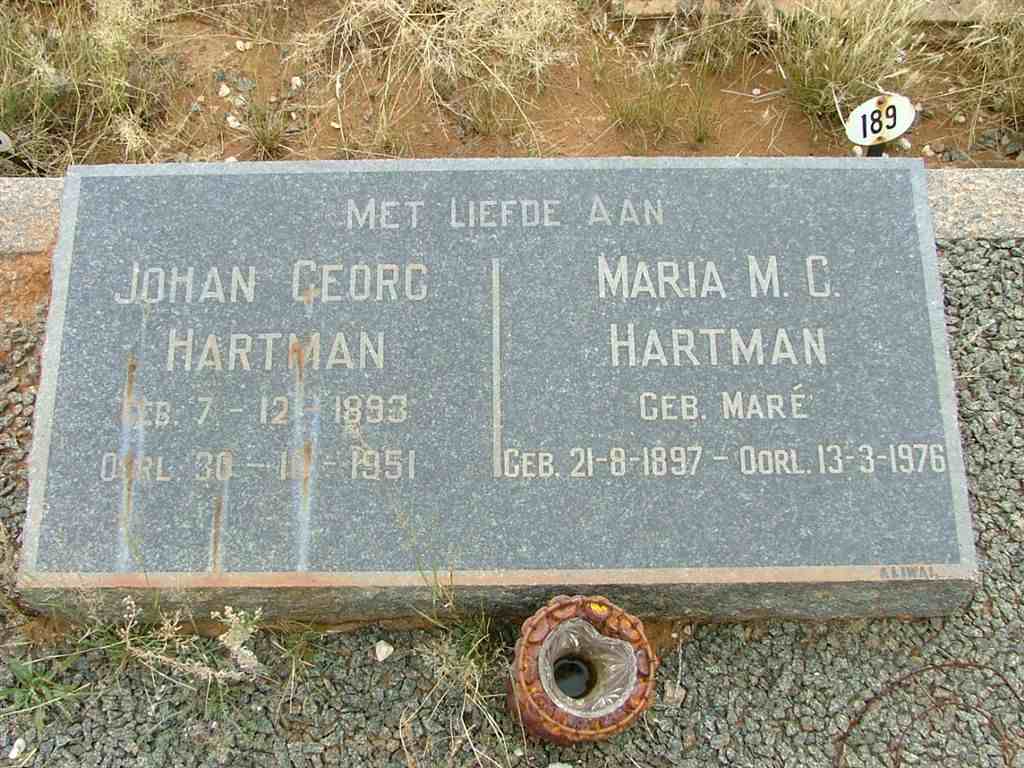 HARTMAN Johan Georg 1893-1951 &amp; Maria M.C. MARE 1897-1976