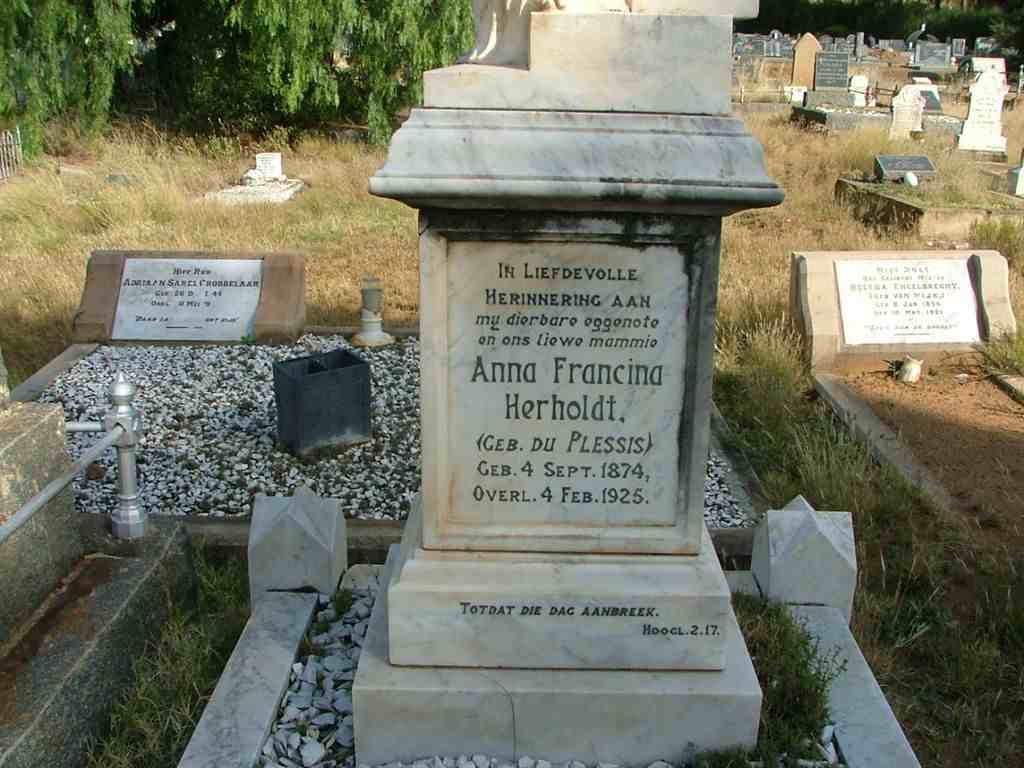 HERHOLDT Anna Francina nee DU PLESSIS 1874-1925