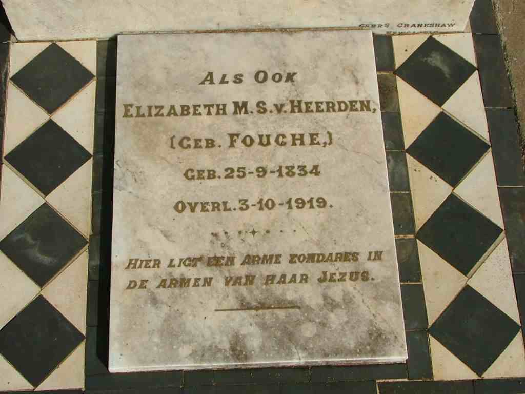 HEERDEN Elizabeth M.S., v. nee FOUCHE 1834-1919