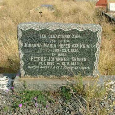 HEFER Johanna Maria nee KRUGER 1909-1930 :: HEFER Petrus Johannes 1930-1930