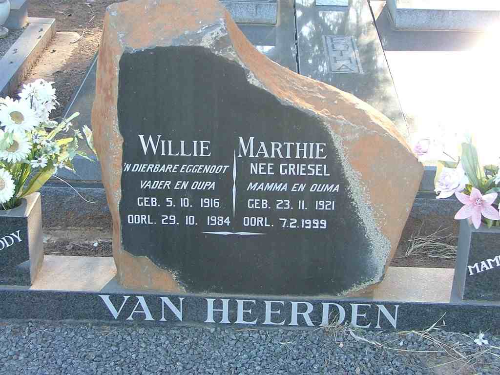 HEERDEN Willie, van 1916-1984 &amp; Marthie GRIESEL 1921-1999