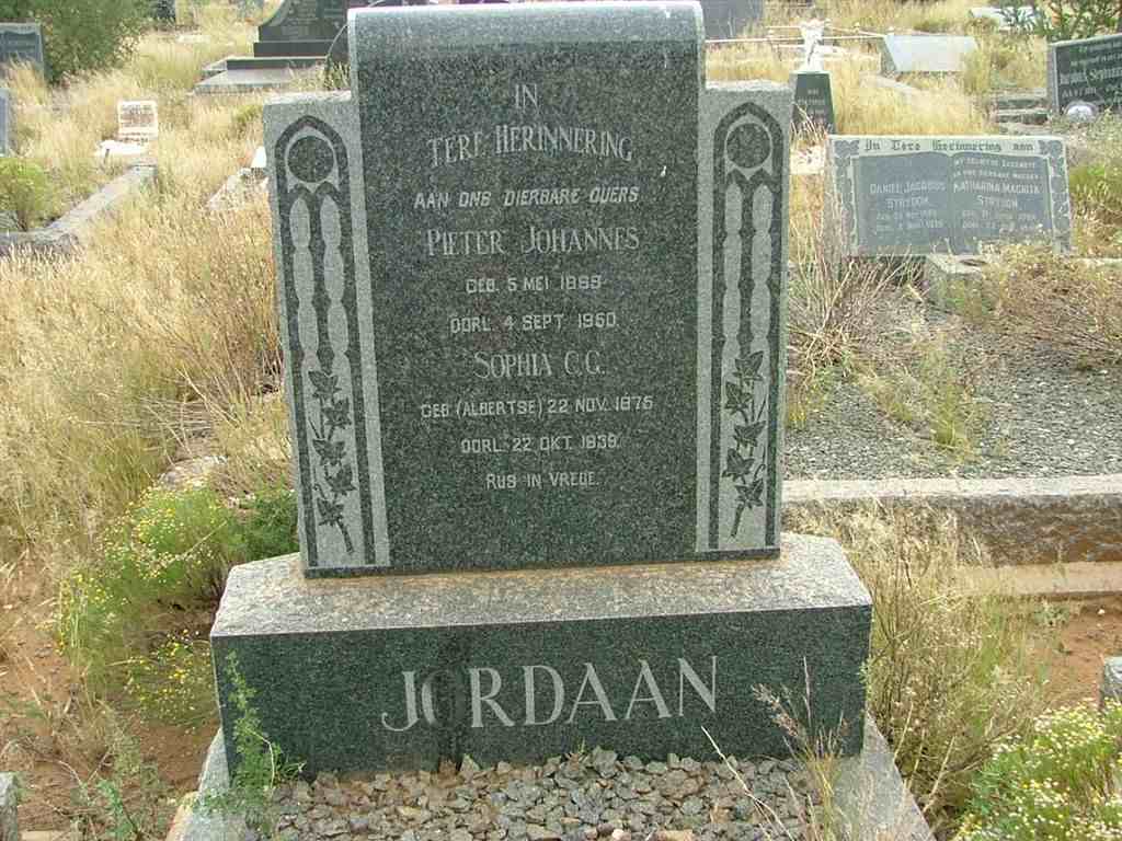 JORDAAN Pieter Johannes 1869-1950 &amp; Sophia C.G. ALBERTSE 1875-1939