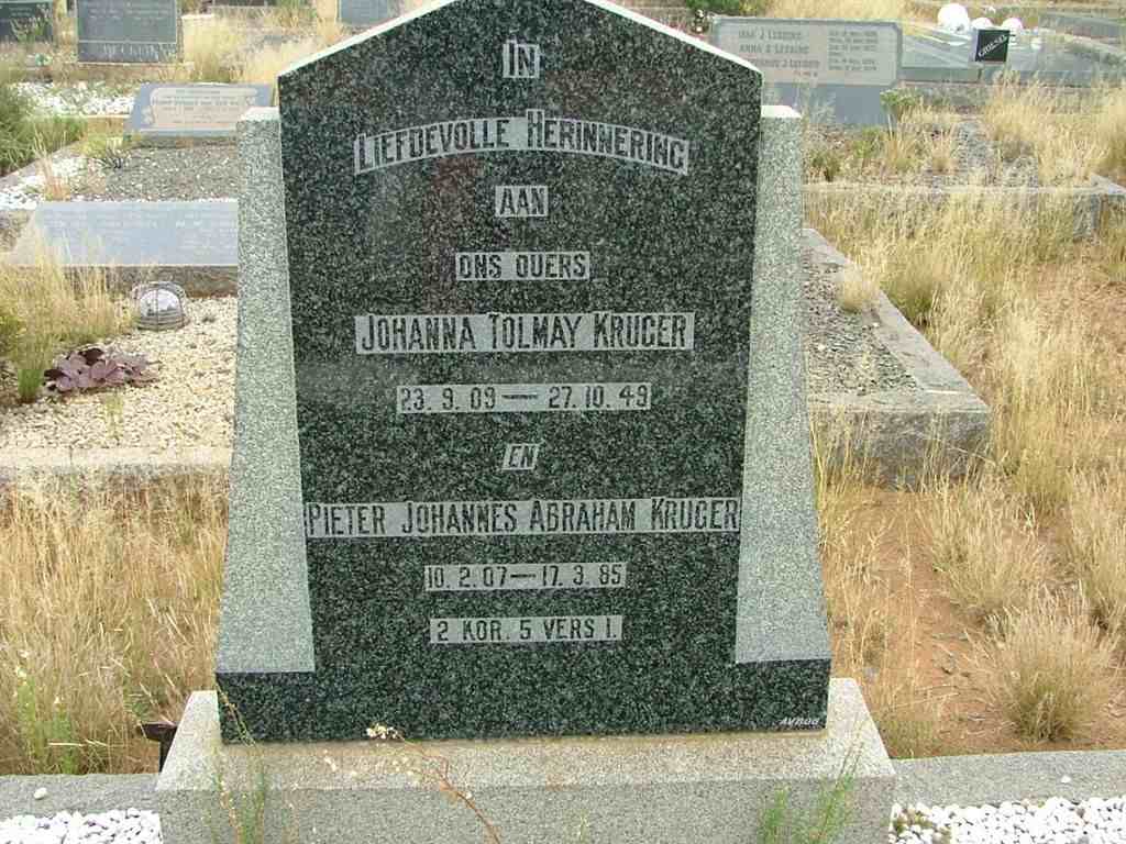KRUGER Pieter Johannes Abraham 1907-1985 &amp; Johanna Tolmay 1909-1949