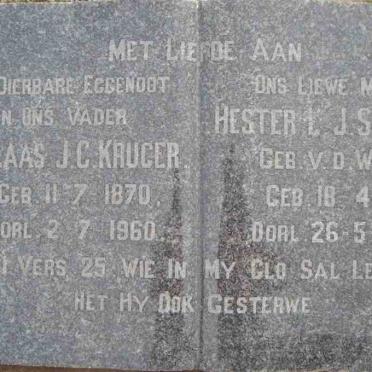 KRUGER Nicolaas J.C. 1870-1960 &amp; Hester J.S. V.D. WALT 1892-1969