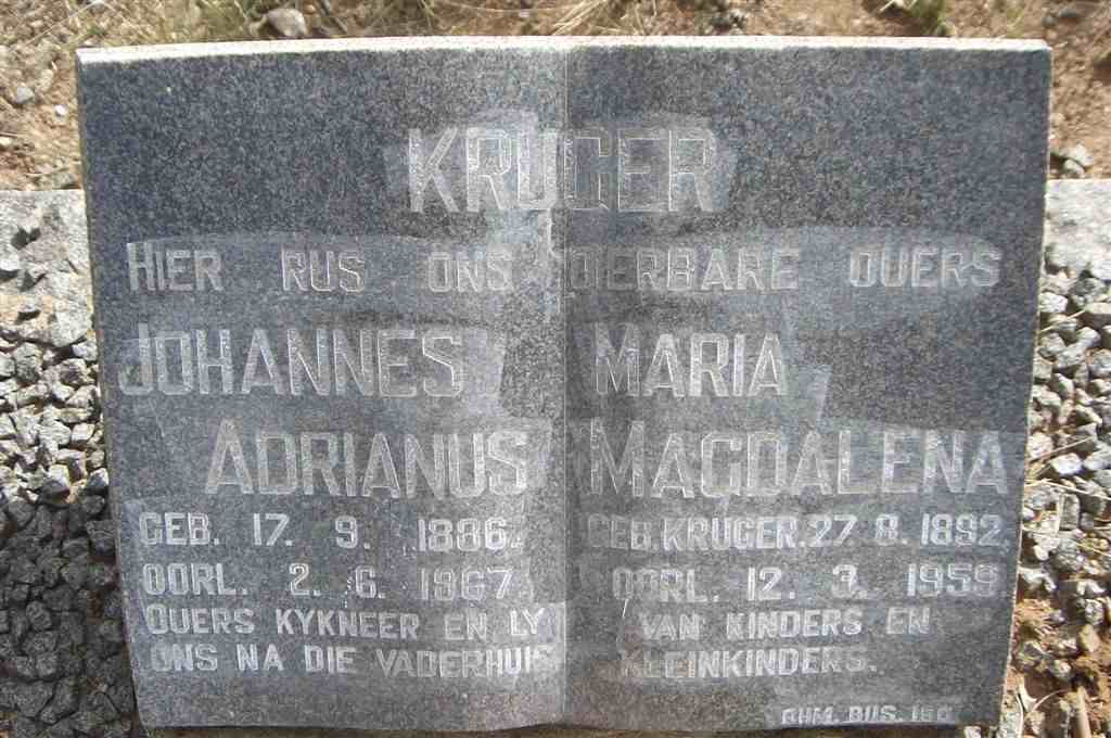 KRUGER Johannes Adrianus 1886-1967 &amp; Maria Margaretha KRUGER 1892-1959