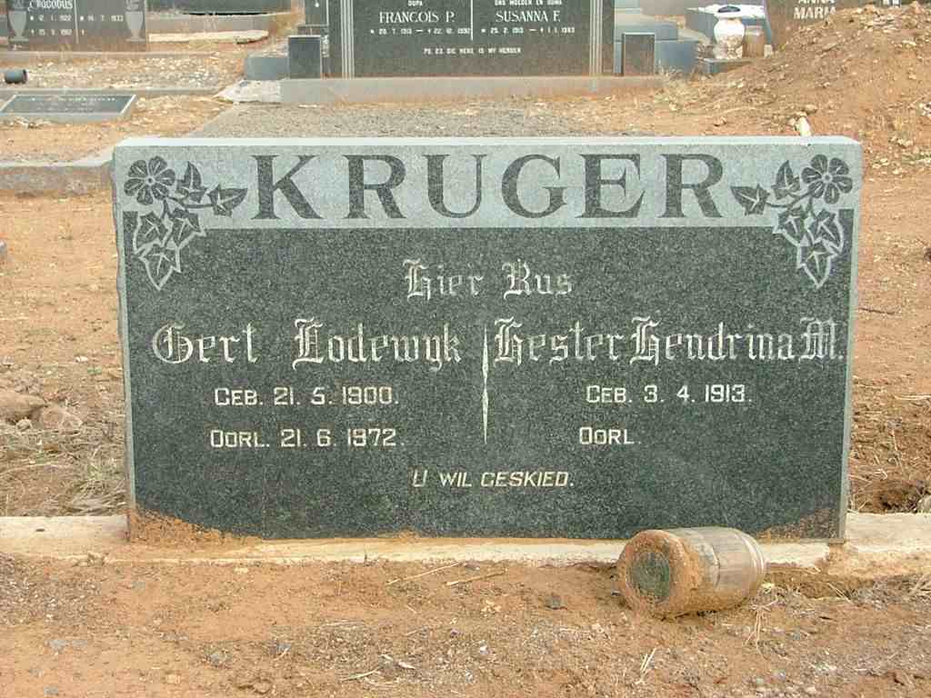 KRUGER Gert Lodewyk 1900-1972 &amp; Hester Hendrina M. 1913-