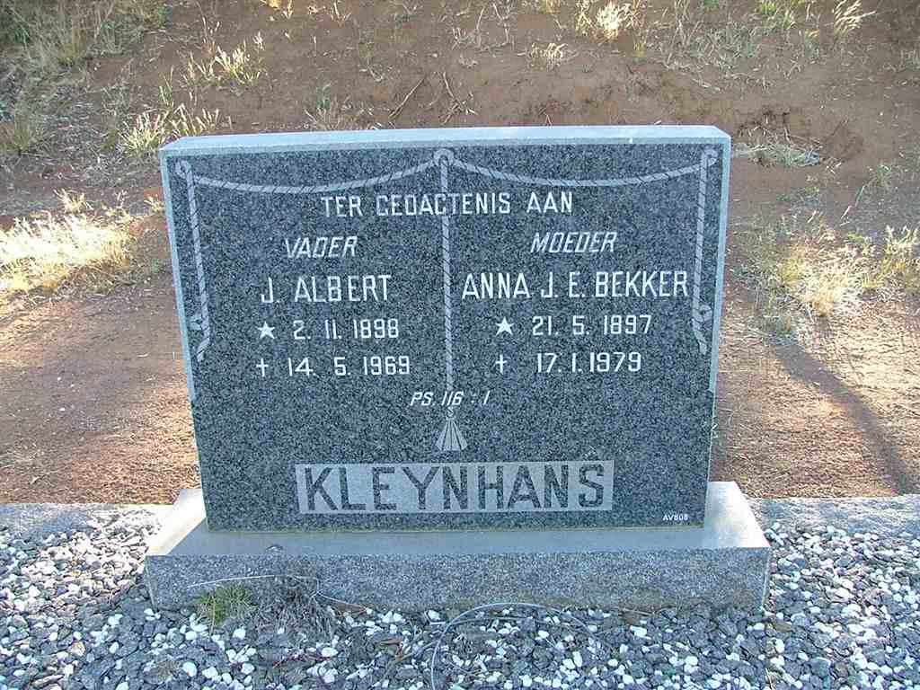 KLEYNHANS J. Albert 1898-1969 &amp; Anna J.E. BEKKER 1897-1979