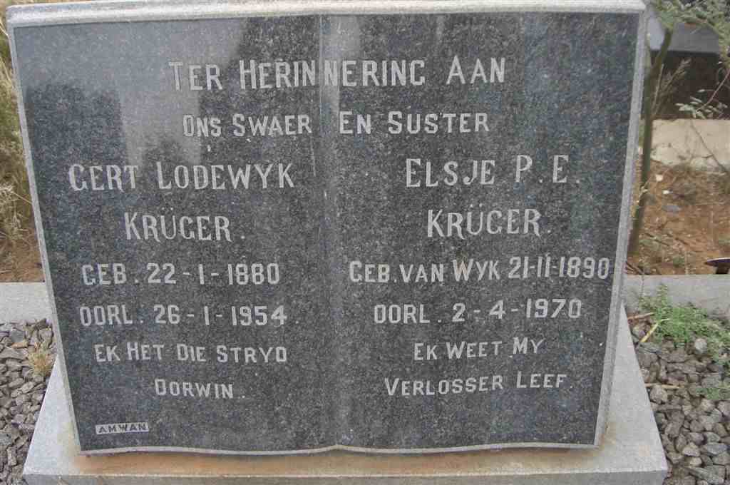 KRUGER Gert Lodewyk 1880-1954 &amp; Elsje P.E. VAN WYK 1890-1970