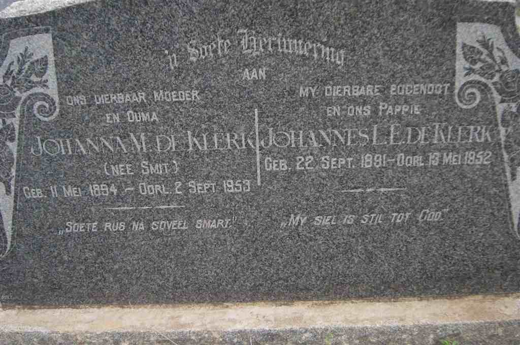 KLERK Johannes L.E., de 1891-1952 &amp; Johanna M. SMIT 1894-1953