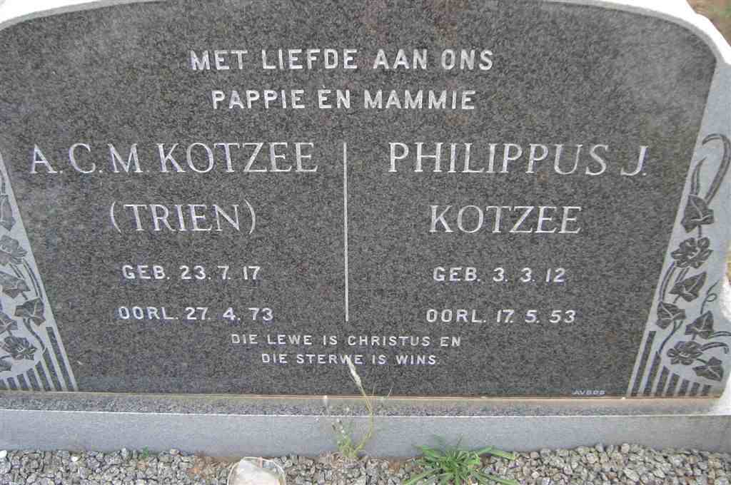 KOTZEE Philippus 1912-1953 &amp; C.M. 1917-1973
