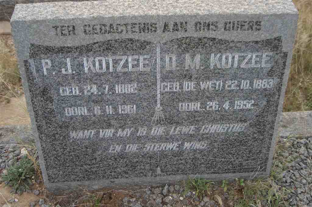 KOTZEE P.J. 1882-1961 &amp; D.M. DE WET 1883-1952