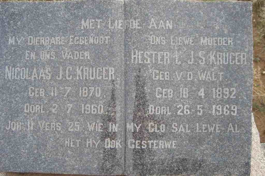 KRUGER Nicolaas J.C. 1870-1960 &amp; Hester J.S. V.D. WALT 1892-1969