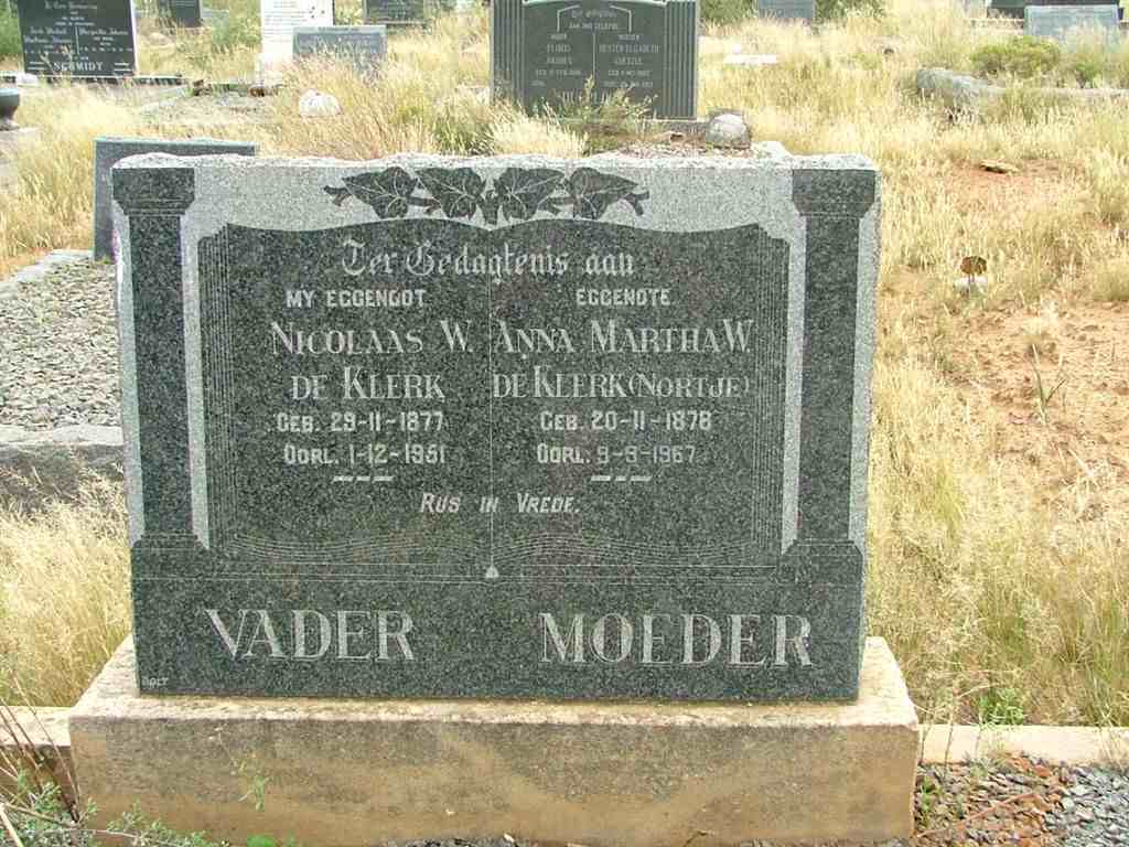 KLERK Nicolaas W., de 1877-1951 &amp; Anna Martha W. NORTJE 1878-1967