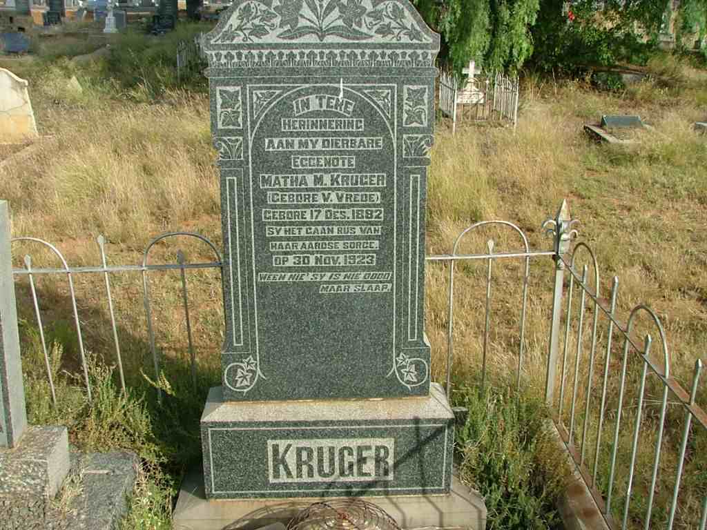 KRUGER Matha M. nee V. VREDE 1882-1923