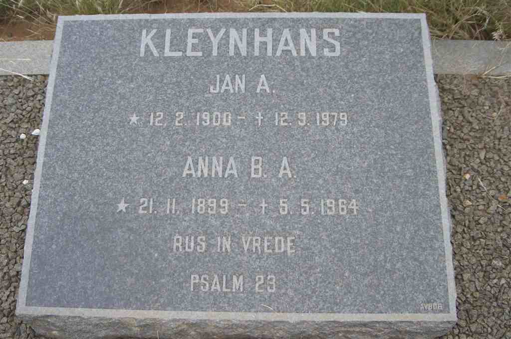 KLEYNHANS Jan A. 1900-1979 &amp; Anna B.A. 1899-1964