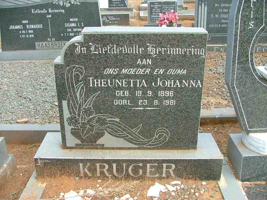 KRUGER Theunetta Johanna 1896-1981