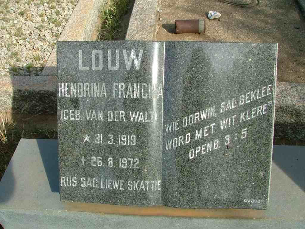 LOUW Hendrina Francina nee VAN DER WALT 1919-1972