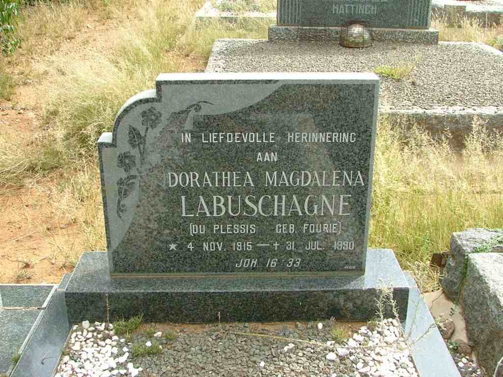 LABUSCHAGNE Dorathea Magdalena previously DU PLESSIS nee FOURIE 1915-1990