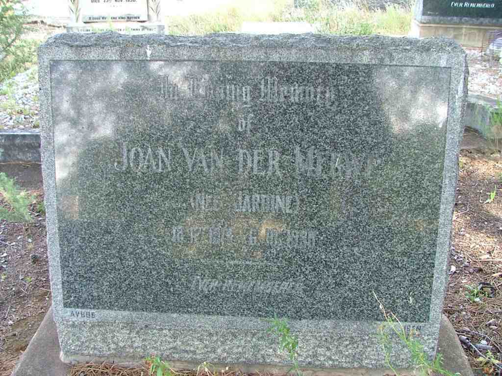 MERWE Joan, van der nee JARDINE 1914-