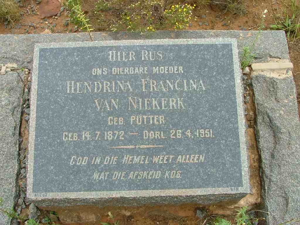 NIEKERK Hendrina Francina, van nee PUTTER 1872-1951