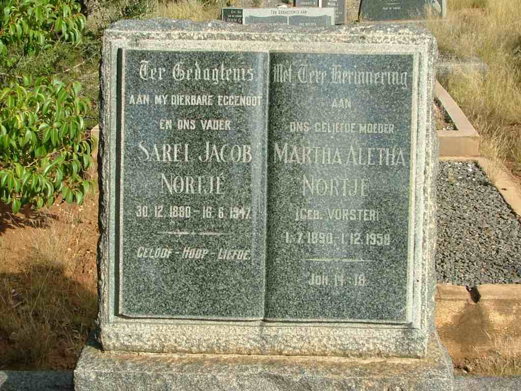 NORTJE Sarel Jacob  1880-1947 &amp; Martha Aletha VORSTER 1890-1958
