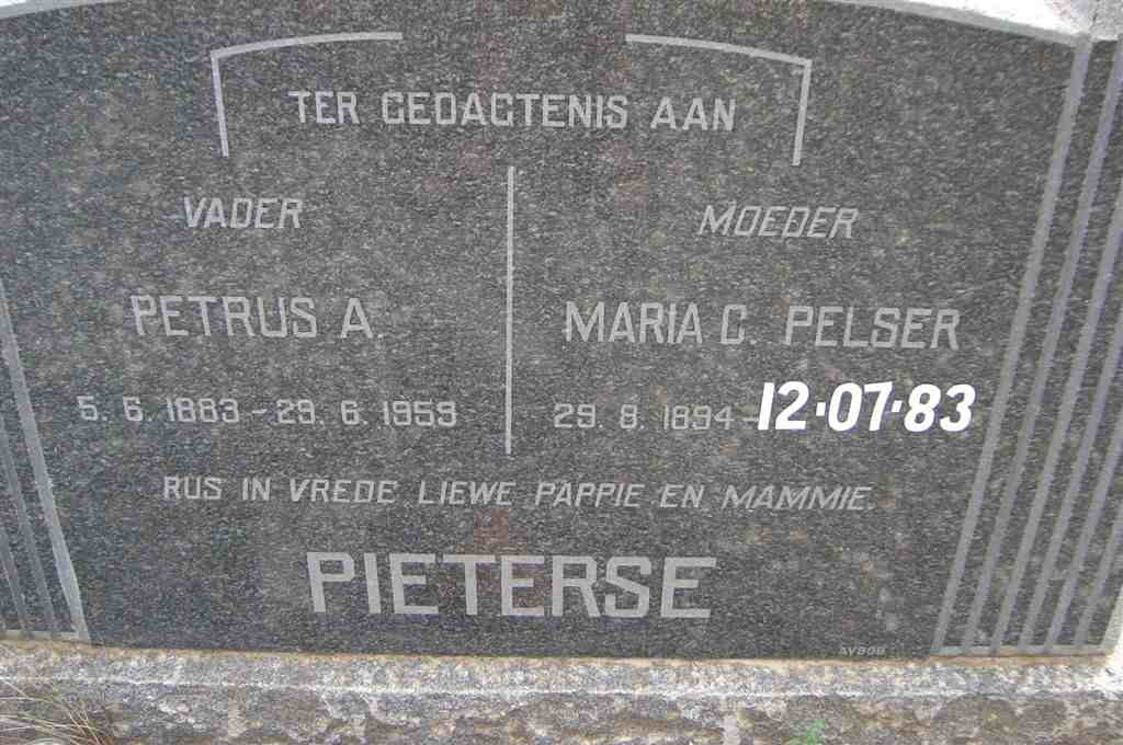 PIETERSE Petrus A. 1883-1959 &amp; Maria C. PELSER 1894-1983