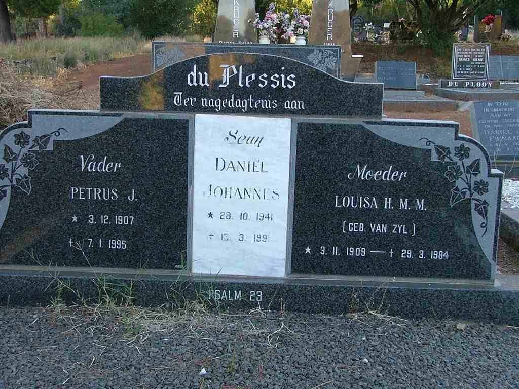 PLESSIS Petrus J., du 1907-1995 &amp; Louisa H.M.M. VAN ZYL 1909-1984 :: PLESSIS Daniel Johannes 1941-1991