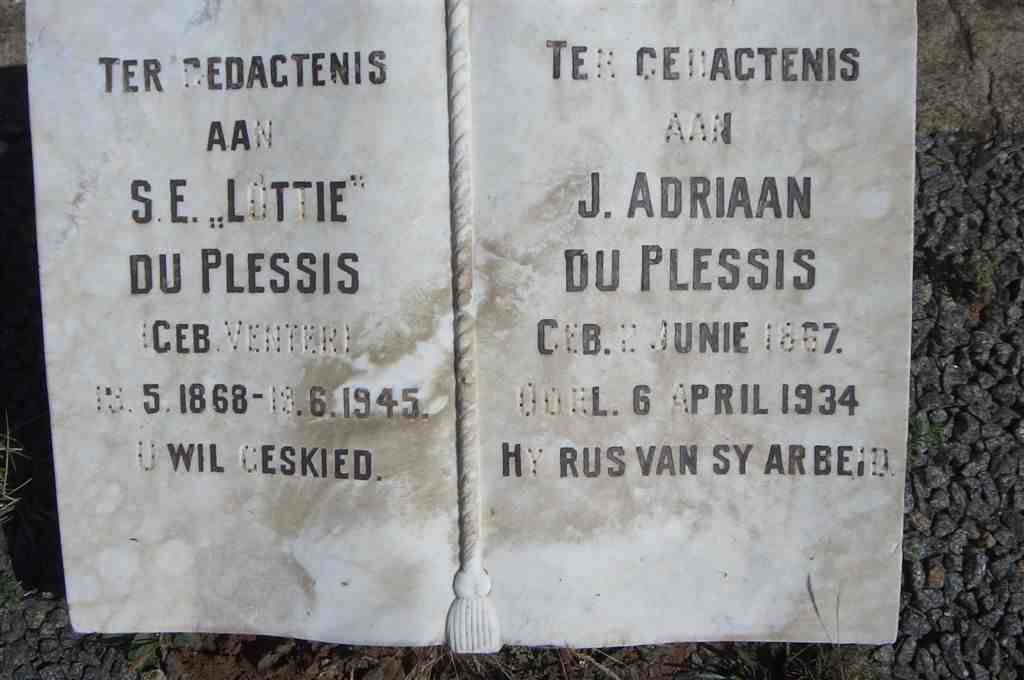 PLESSIS J. Adriaan, du 1867-1934 &amp; S.E. VENTER 1868-1945