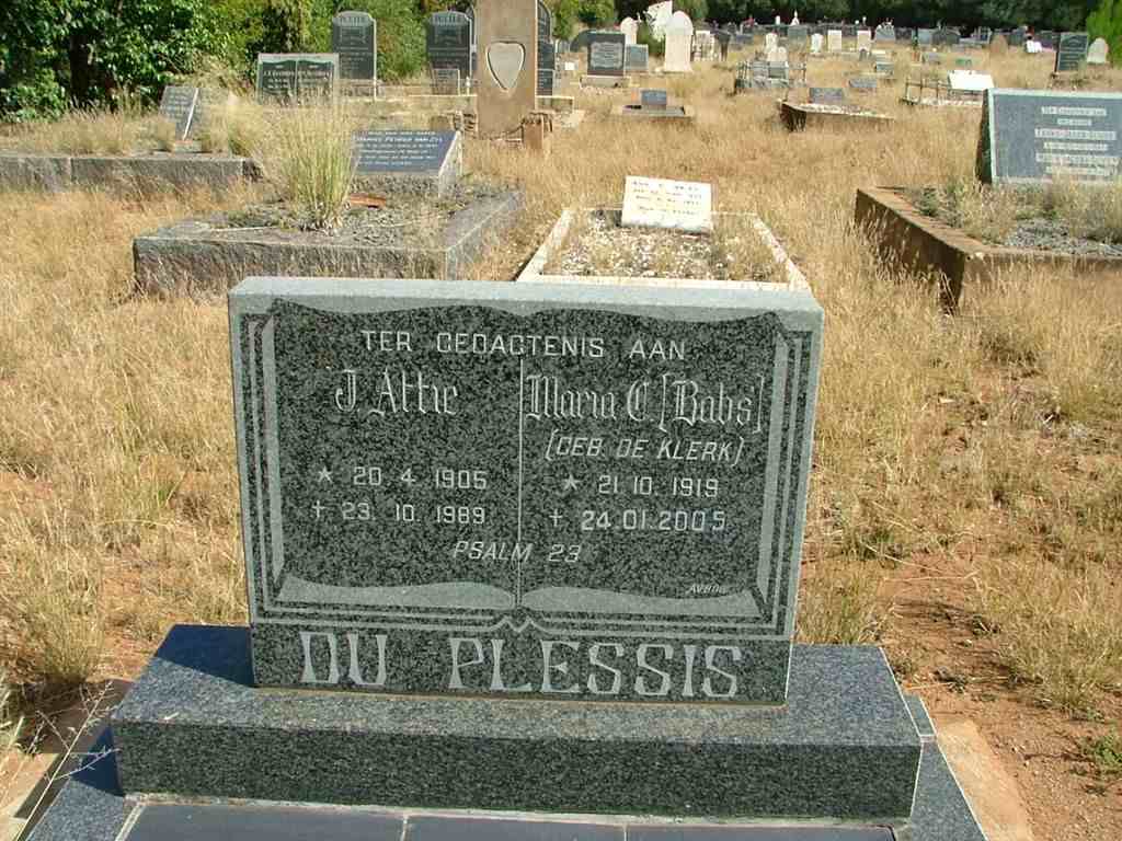 PLESSIS J.A., du 1905-1989 &amp; Maria C. DE KLERK 1919-2005