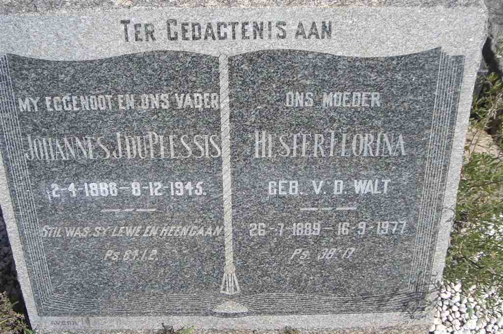 PLESSIS Johannes J., du 1886-1945 &amp; Hester Florina V.D. WALT 1889-1977