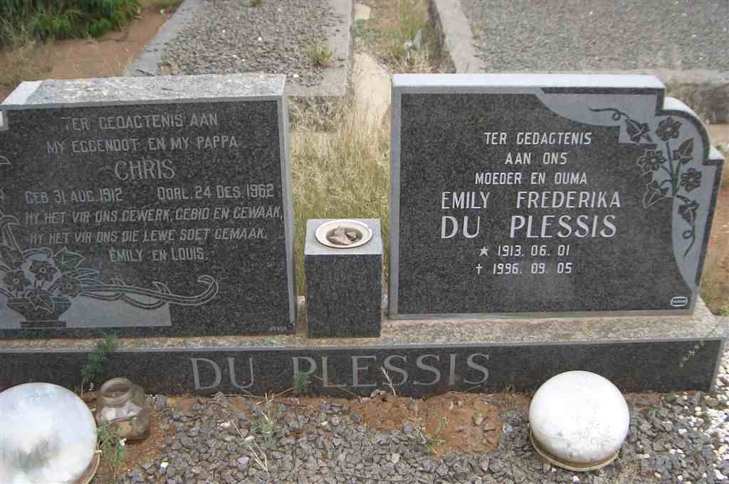 PLESSIS Chris, du 1912-1962 &amp; Emily Frederika 1913-1996