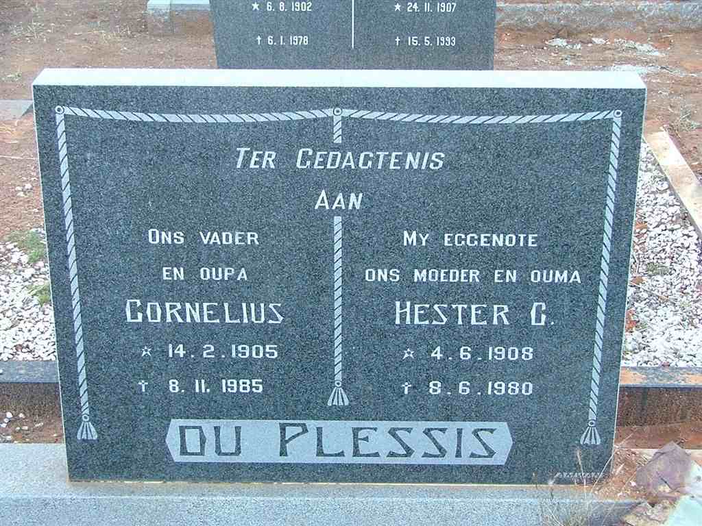 PLESSIS Cornelius, du 1905-1985 &amp; Hester C. 1908-1980