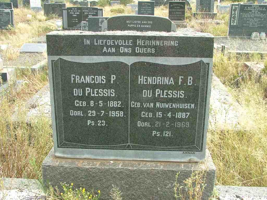 PLESSIS Francois P., du 1882-1958 &amp; Hendrina F.B. VAN NUIWENHUISEN 1887-1969