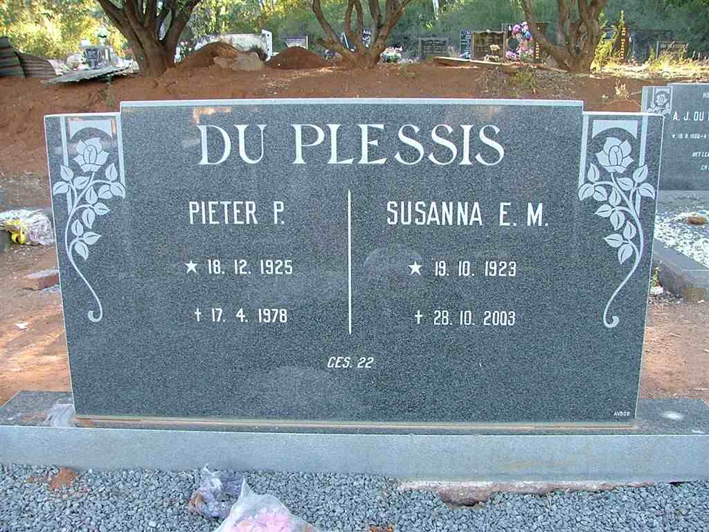 PLESSIS Pieter P., du 1925-1978 &amp; Susanna E.M. 1923-2003