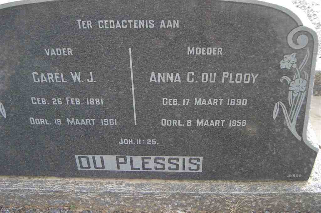 PLESSIS Carel W.J., du 1881-1961 &amp; Anna C. DU PLOOY 1890-1958
